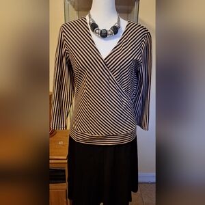 INC International Concepts Women's Black and Beige Striped Blouse